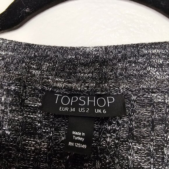 Topshop Size 2 Black White Marled Long Sleeve Fitted Mini Dress Ribbed Knit - Picture 4 of 8